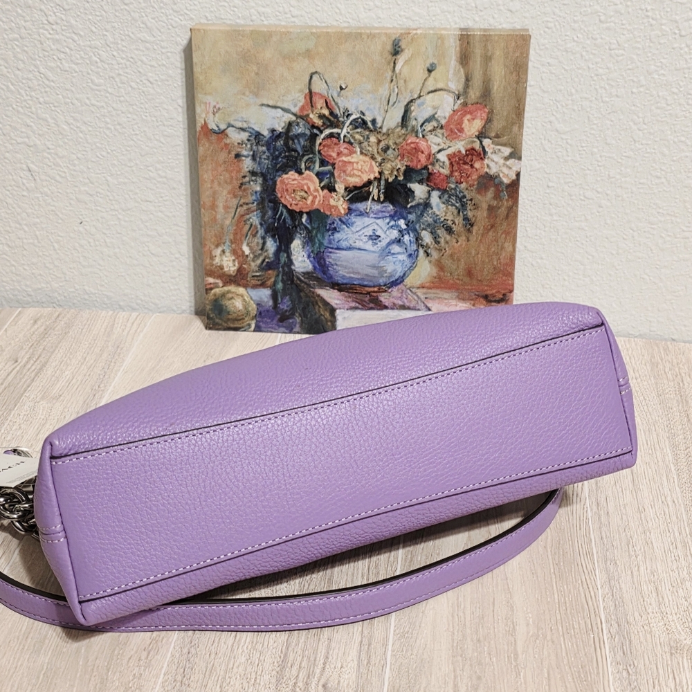 Coach Charlotte Shoulder Bag Pebbled Leather Crossbody Purple Iris Silver chain - Picture 10 of 16